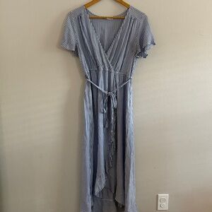 Blue and White Striped Maternity Dress